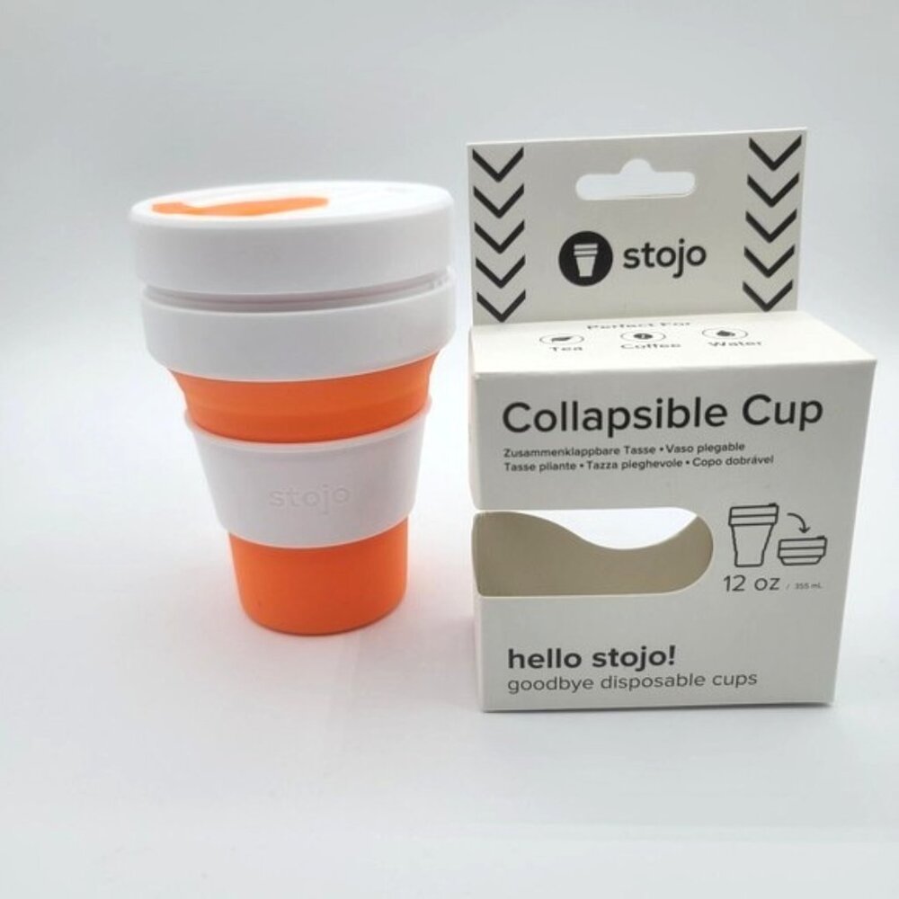 Lot of 4 Stojo Collapsible Cup 12 oz Orange White Portable Travel Tea Coffee NEW - Picture 2 of 10
